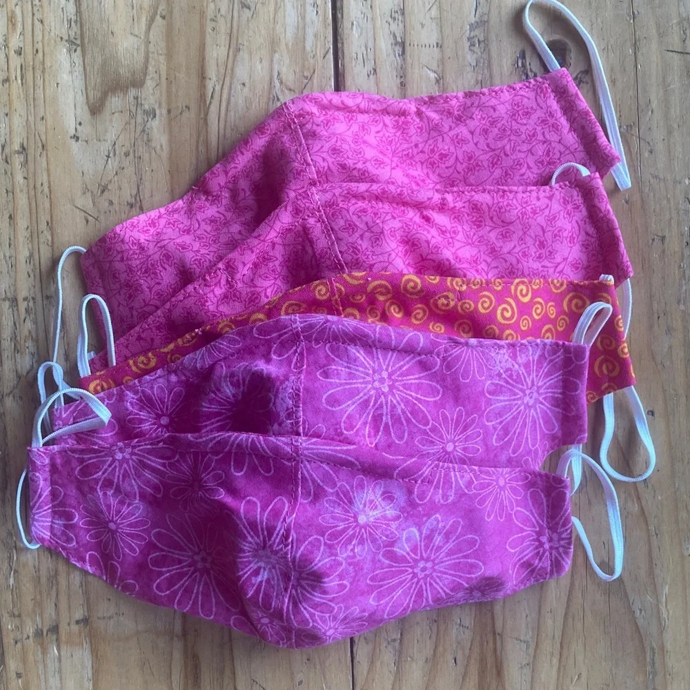 NEW Set of Pink Floral Fabric Face Masks, Quality Handmade,